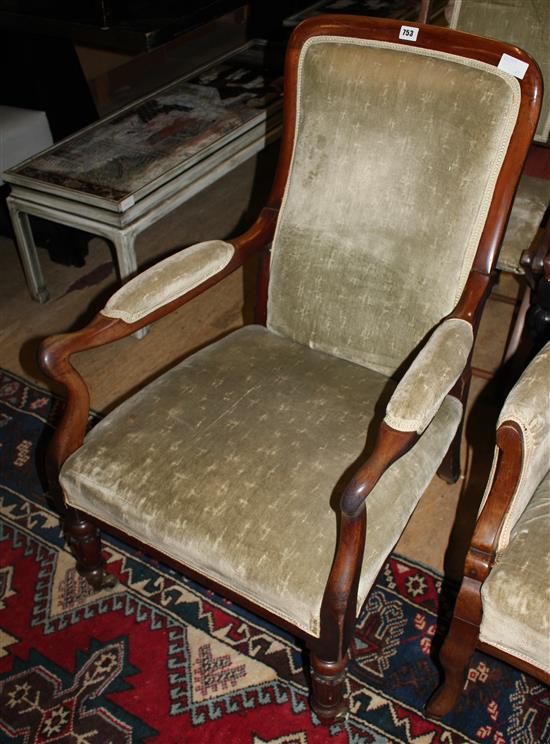 Victorian green upholstered armchair